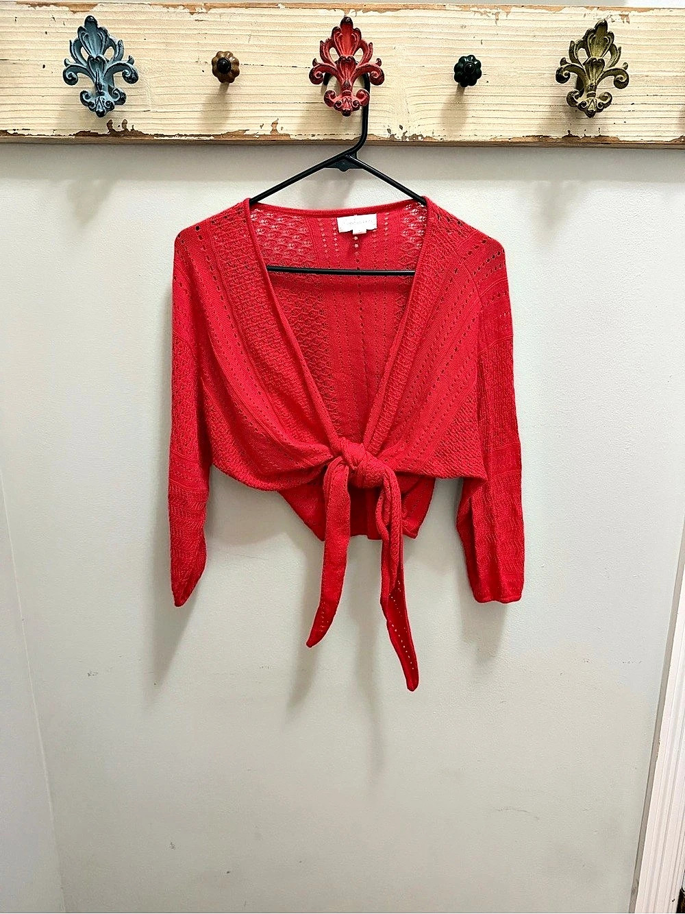 MAGNOLIA GRACE Coral Pink Tie-Front Shrug Size Medium Like New